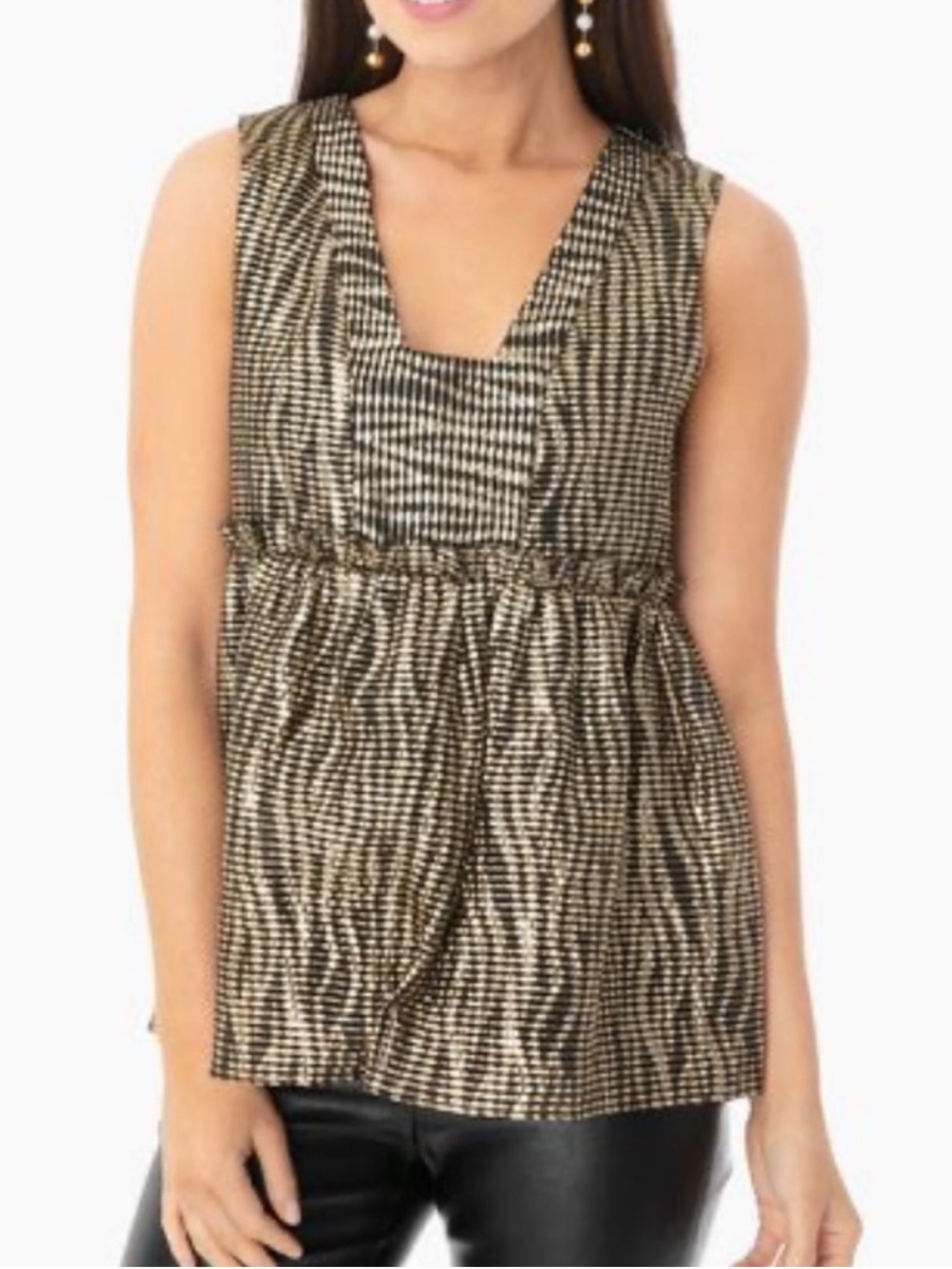 Tuckernuck Lucia Blouse Gold and Black Jacquard Size Small